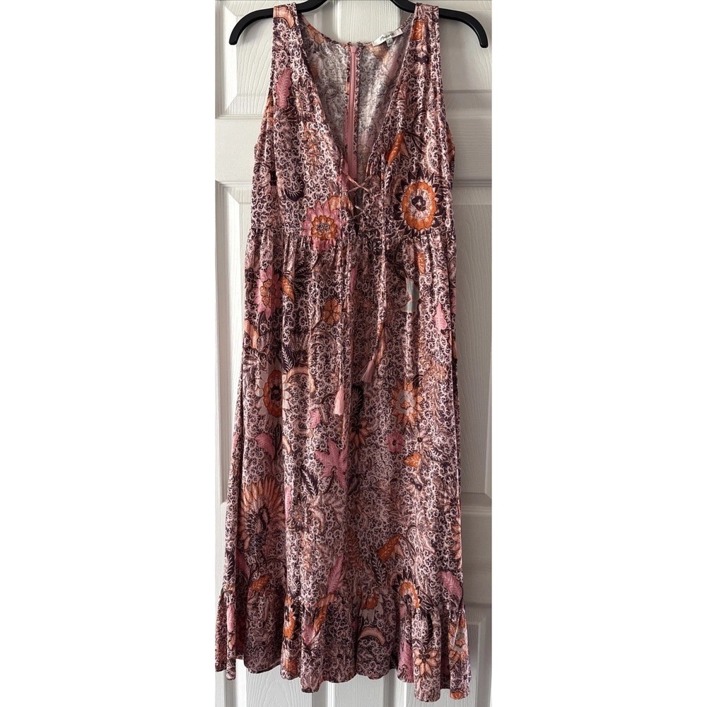 Madewell Lace-Up Ruffle-Hem Midi Dress Womens 4 Boho Cottagecore Casual Paisley‎